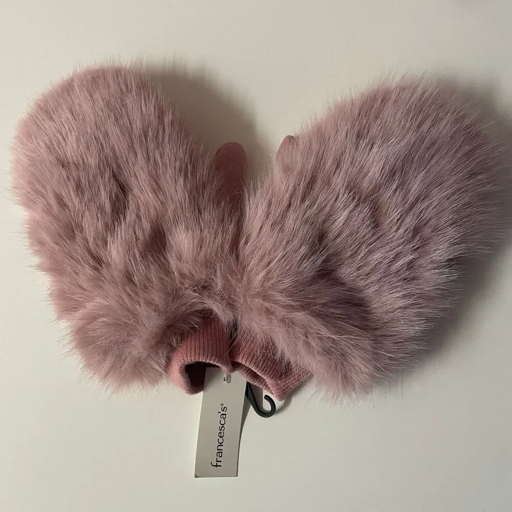 Francesca’s Collections Pink Fuzzy Faux Fur Winter Gloves NWT